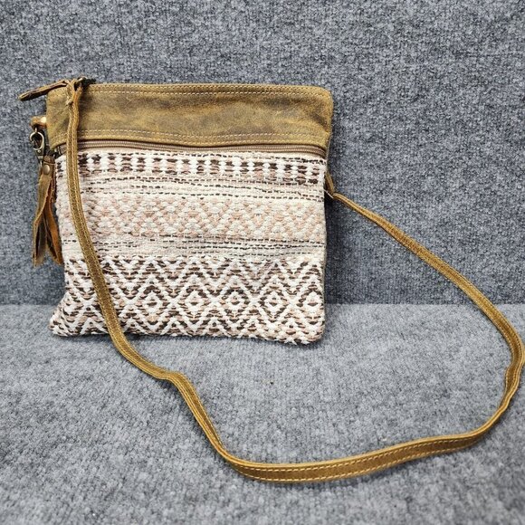 Myra Bag Contentment Small Crossbody Bag Upcycled Canvas Leather & Rug Western - Picture 1 of 14